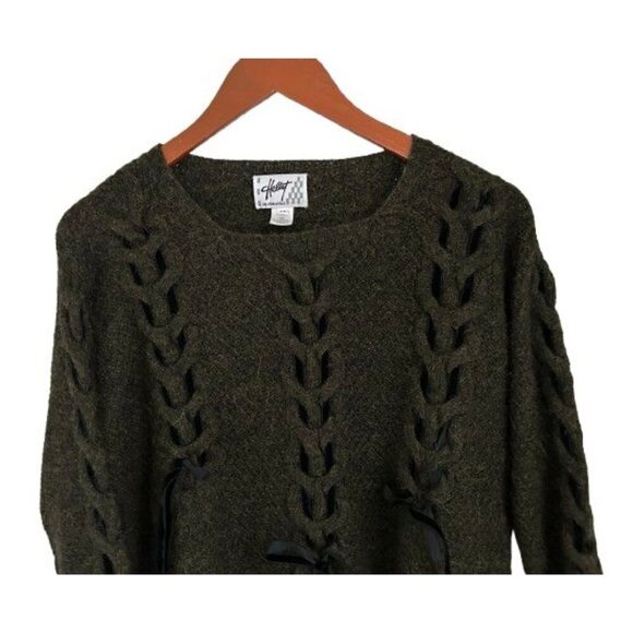 Hellet Alpaca Wool Knit Sweater Velvet Details Heather Green Size Med - Picture 2 of 7